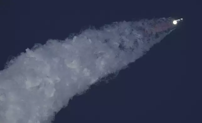 SpaceX's mega rocket Starship makes a test flight from Starbase, Texas, Tuesday, Aug. 26, 2025. (AP Photo/Eric Gay)