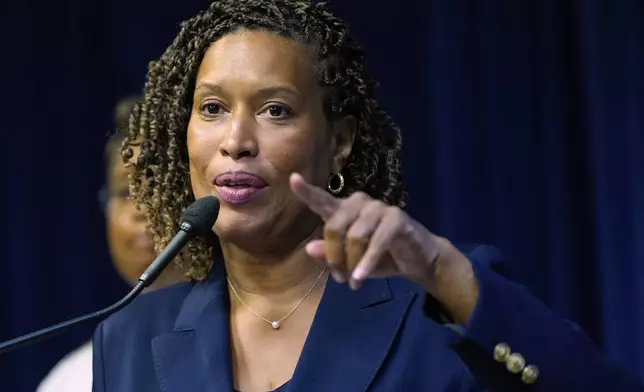Washington Mayor Muriel Bowser speaks during a news conference on President Donald Trump's plan to place Washington police under federal control and deploy National guard troops to Washington, Monday, Aug. 11, 2025, in Washington. (AP Photo/Julia Demaree Nikhinson)