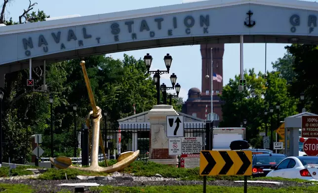 Main entrance for Naval Station Great Lakes, about 35 miles north of Chicago, is seen, Thursday, Aug. 28, 2025, in Great Lakes, Ill. (AP Photo/Kiichiro Sato)