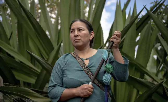 Luz Adriana Diaz, a teacher at a school in Manuelico village, poses for a photo on July 18, 2025, in Caldono, Colombia. (AP Photo/Nadège Mazars)