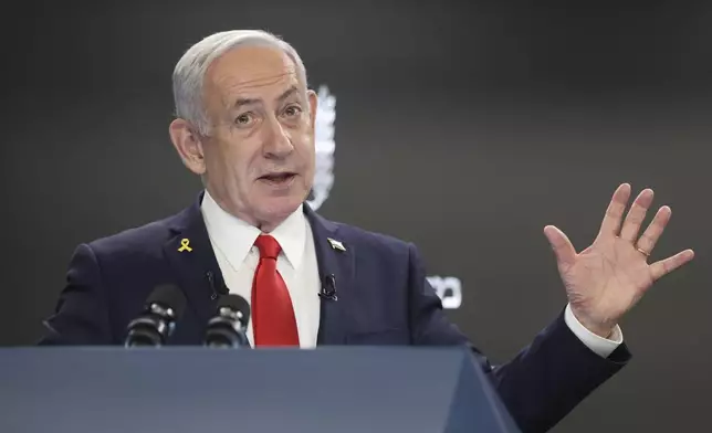 FILE - Israeli Prime Minister Benjamin Netanyahu speaks during a press conference at the Prime minister's office in Jerusalem, Aug. 10, 2025. (Abir Sultan/Pool Photo via AP, File)