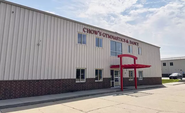 The Chow's Gymnastics &amp; Dance Institute is seen Aug. 4, 2025, in West Des Moines, Iowa. (AP Photo/Scott McFetridge)