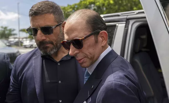 Venezuelan banker Julio Herrera Velutini arrives at the federal courthouse in San Juan, Puerto Rico, Wednesday, Aug. 27, 2025. (AP Photo/Alejandro Granadillo)