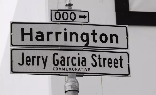 The Jerry Garcia Street sign is shown after its unveiling in San Francisco, Friday, Aug. 1, 2025. (AP Photo/Godofredo A. Vásquez)