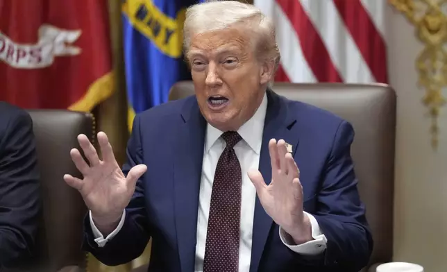 President Donald Trump speaks during a cabinet meeting, Tuesday, Aug. 26, 2025, at the White House in Washington. (AP Photo/Mark Schiefelbein)