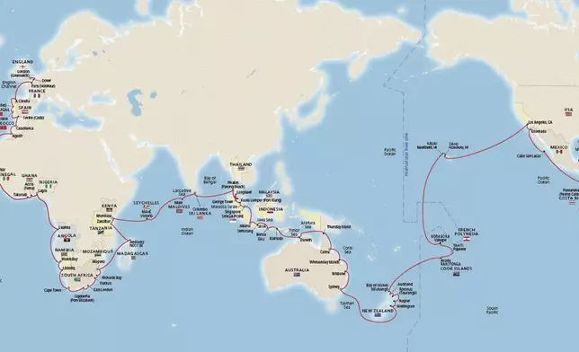 Viking today announced its new 2027-2028 World Cruise itineraries, including the Viking World Cruise, which will journey around the world in 142 days, visiting 31 countries with 62 guided tours in distinct ports of call and overnight stays in 16 cities. Pictured here, a map of the route and ports of call planned for the new Viking World Cruise itinerary. For more information, visit www.viking.com.