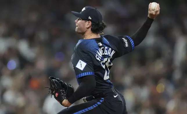 Detroit Tigers pitcher Kyle Finnegan throws against the Kansas City Royals in the seventh inning during a baseball game Friday, Aug. 22, 2025, in Detroit. (AP Photo/Paul Sancya)