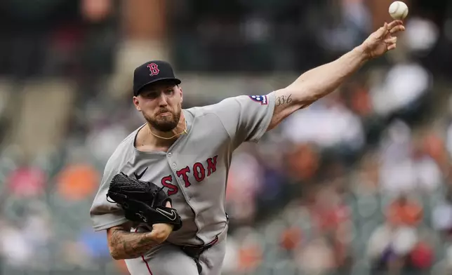 Boston Red Sox starting pitcher Garrett Crochet delivers during the third inning of a baseball game against the Baltimore Orioles, Thursday, Aug. 28, 2025, in Baltimore. (AP Photo/Stephanie Scarbrough)wld