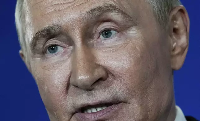 Russia's President Vladimir Putin speaks during a news conference at Joint Base Elmendorf- Richardson, Friday, Aug. 15, 2025, in Anchorage, Alaska. (AP Photo/Julia Demaree Nikhinson)