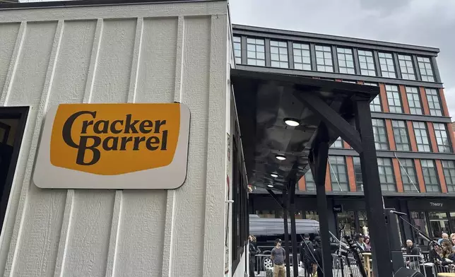 The new Cracker Barrel logo is displayed on Thursday, Aug. 21, 2025, in New York. (AP Photo/Wyatte Grantham-Philips)