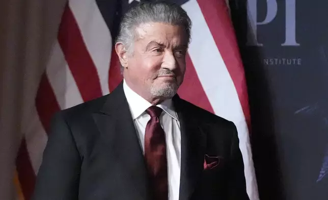 FILE - Actor Sylvester Stallone appears during an America First Policy Institute gala on Nov. 14, 2024, in Palm Beach, Fla. (AP Photo/Alex Brandon, File)