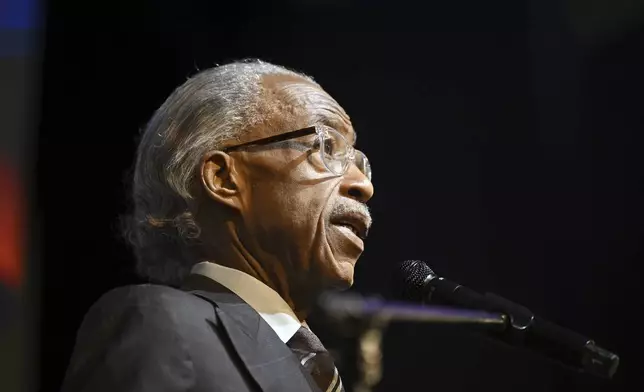 Rev. Al Sharpton delivers a sermon at Howard University's Cramton Auditorium, Sunday, Aug. 24, 2025, in Washington, to announce a national drive in support of District of Columbia Mayor Muriel Bowser, as President Donald Trump's administration continues it's use of federal law enforcement and National Guard troops in the city. (AP Photo/John McDonnell)