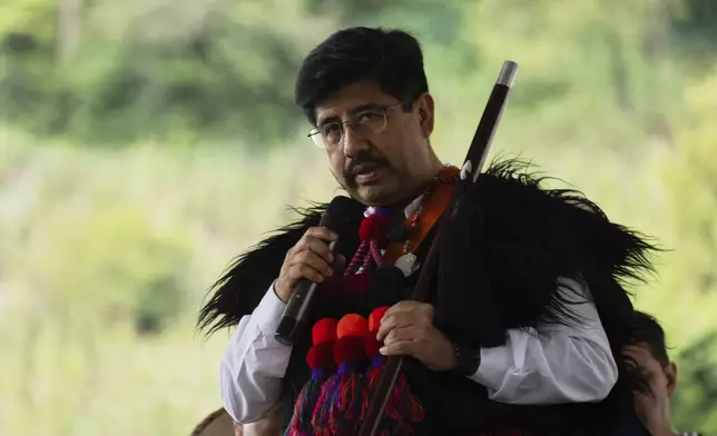 FILE - Hugo Aguilar, president of Mexico's first elected Supreme Court, speaks during a ceremony in Tenejapa, Mexico, July 30, 2025. (AP Photo/Isabel Mateos, File)