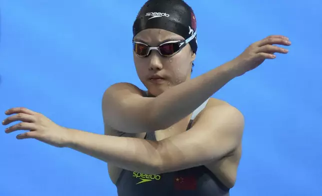 Yu Zidi of China prepares to compete in the women's 200-meter butterfly final at the World Aquatics Championships in Singapore, Thursday, July 31, 2025. (AP Photo/Lee Jin-man)