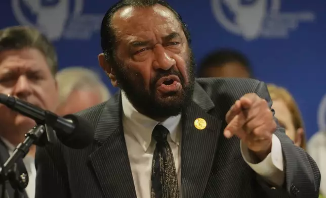 Texas Rep. Al Green speaks during a news conference in Aurora, Ill., on Tuesday, Aug 5, 2025. (AP Photo/Erin Hooley)