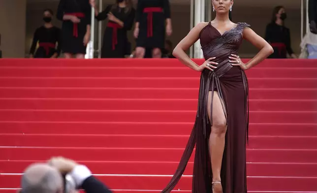 FILE - Georgina Rodriguez poses for photographers upon arrival at the premiere of the film 'France' at the 74th international film festival, Cannes, southern France, July 15, 2021. (AP Photo/Brynn Anderson, File)
