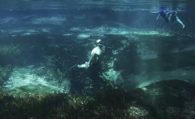 Kaelin Gibbs dives near the Blue Hole vent Wednesday, July 16, 2025, in Fort White, Fla. (AP Photo/Marta Lavandier)