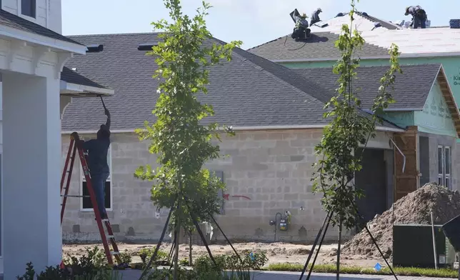 Workers put the final touches on single-family homes Wednesday, July 30, 2025, in Zephyrhills, Fla. The town draws its water from the Floridan Aquifer. (AP Photo/Marta Lavandier)