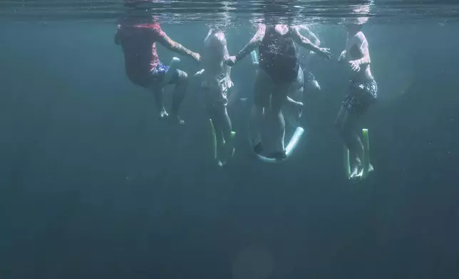 A family swims in Royal Spring, Tuesday, July 15, 2025, in Suwanne County, Fla. (AP Photo/Marta Lavandier)