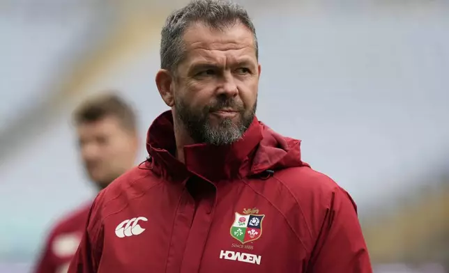 Coach of the British &amp; Irish Lions Andy Farrell watches his players during their captain's run training session in Sydney, Australia, Friday, Aug. 1, 2025, ahead of their rugby union test match against Australia on Saturday. (AP Photo/Rick Rycroft)