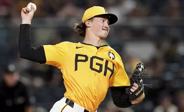 Pittsburgh Pirates pitcher Bubba Chandler delivers during the seventh inning of a baseball game against the Colorado Rockies, Friday, Aug. 22, 2025, in Pittsburgh. (AP Photo/Matt Freed)