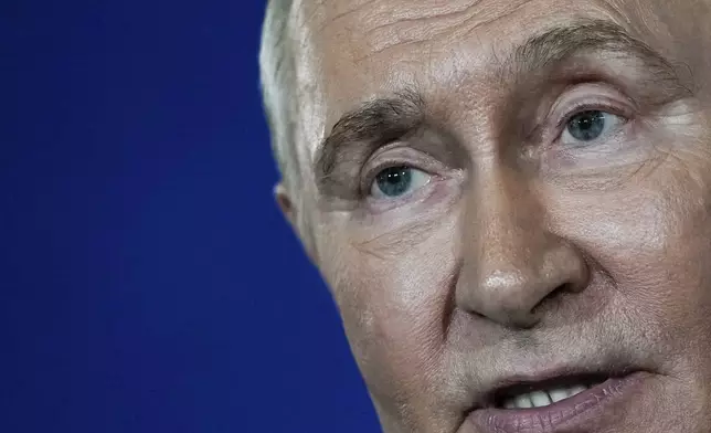 Russia's President Vladimir Putin speaks during a news conference at Joint Base Elmendorf- Richardson, Friday, Aug. 15, 2025, in Anchorage, Alaska. (AP Photo/Julia Demaree Nikhinson)