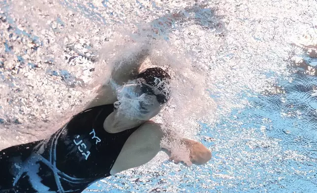 Katie Ledecky of the United States competes in the women's 800-meter freestyle final at the World Aquatics Championships in Singapore, Saturday, Aug. 2, 2025. (AP Photo/Lee Jin-man)