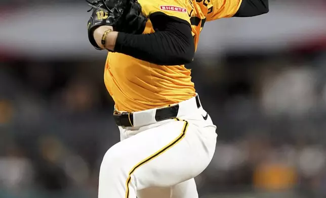 Pittsburgh Pirates pitcher Bubba Chandler delivers during the sixth inning of a baseball game against the Colorado Rockies, Friday, Aug. 22, 2025, in Pittsburgh. (AP Photo/Matt Freed)