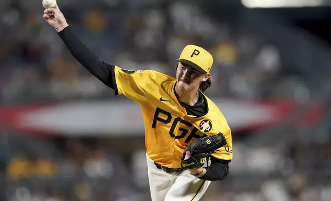 Pittsburgh Pirates pitcher Bubba Chandler delivers during the sixth inning of a baseball game against the Colorado Rockies, Friday, Aug. 22, 2025, in Pittsburgh. (AP Photo/Matt Freed)