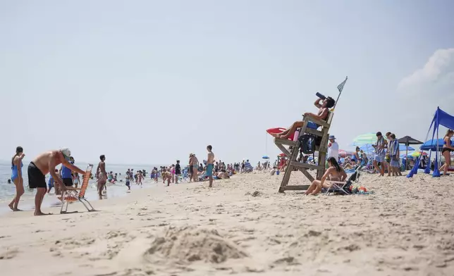 Beachgoers enjoy a summer day at Towers Beach, in Rehoboth Beach, Del., on Wednesday, July 30, 2025. (AP Photo/Mingson Lau)