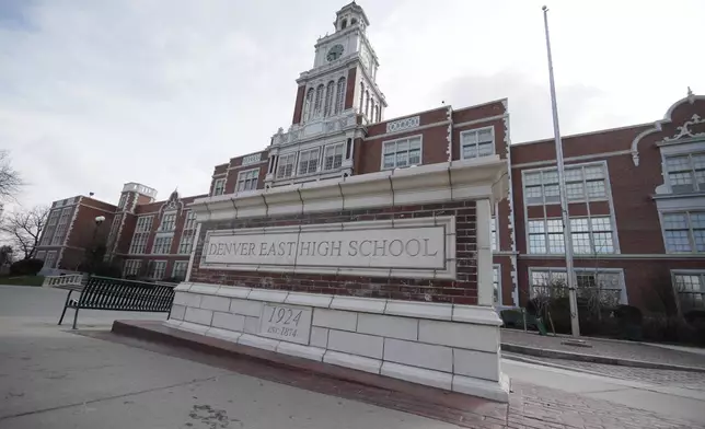 FILE — Denver East High School in Denver on April 17, 2019. (AP Photo/David Zalubowski, File)