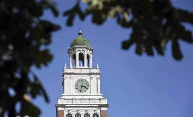 East High School's clocktower is seen in Denver on Thursday, Aug. 28, 2025. (AP Photo/Thomas Peipert)