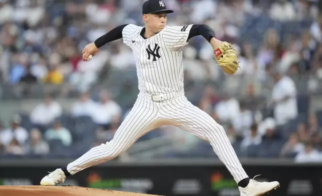 'New York Yankees' Will Warren pitches during the first inning of a baseball game against the Minnesota Twins Monday, Aug. 11, 2025, in New York. (AP Photo/Frank Franklin II)