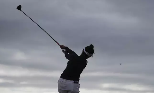 Miyu Yamashita of Japan competes during the second round of the Women's British Open golf championship, at Royal Porthcawl Golf Club in Porthcawl, Wales, Friday, Aug. 1, 2025. (AP Photo/Kin Cheung)