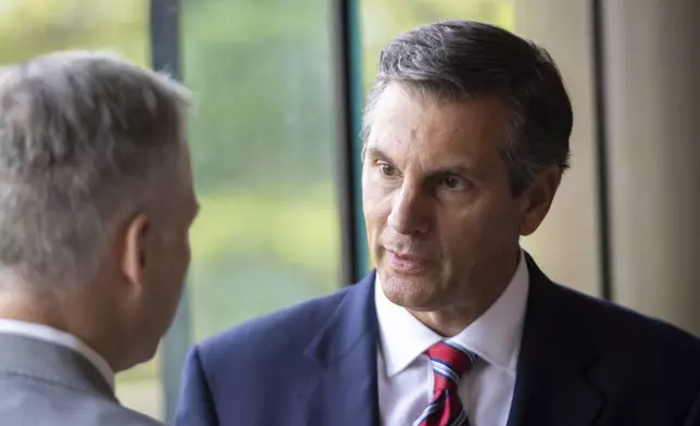 Republican U.S. Senate candidate Derek Dooley appears at the Georgia Chamber Congressional Luncheon at the Columbus Convention and Trade Center in Columbus, Ga., Wednesday, Aug. 20, 2025. (Arvin Temkar/Atlanta Journal-Constitution via AP)