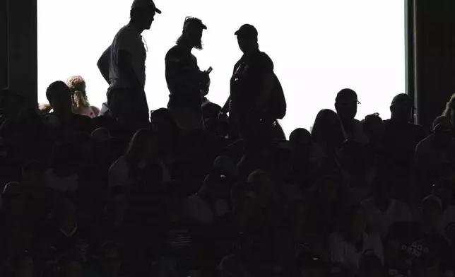 People look on during the seventh inning of a baseball game between the Baltimore Orioles and the Chicago Cubs in Chicago, Sunday, Aug. 3, 2025. (AP Photo/Nam Y. Huh)