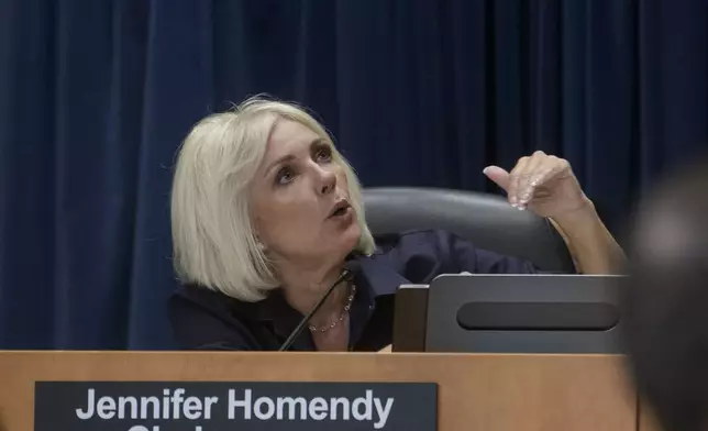 National Transportation Safety Board Chairwoman Jennifer Homendy presides over the NTSB fact-finding hearing on the DCA midair collision accident, at the National Transportation and Safety Board boardroom, Wednesday, July 30, 2025, in Washington. (AP Photo/Rod Lamkey, Jr.)