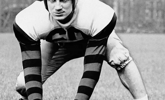 FILE - In this Oct. 27, 1946, file photo, Chuck Bednarik, All-America center at the University of Pennsylvania is shown. (AP Photo/File)