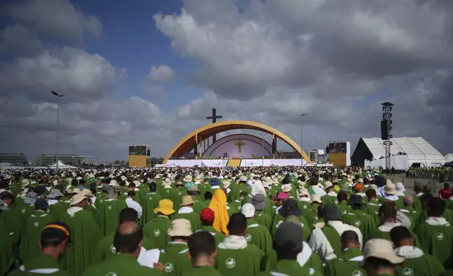 Pope Leo XIV holds a Mass with young people participating in the Youths Jubilee at the Tor Vergata field in Rome, Sunday, Aug. 3, 2025. (AP Photo/Andrew Medichini)