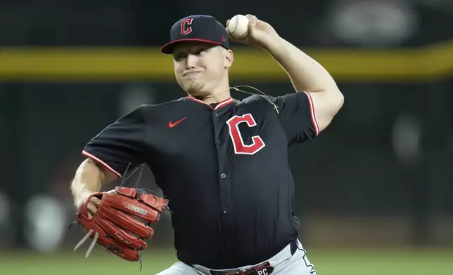 Cleveland Guardians starting pitcher Parker Messick throws against the Arizona Diamondbacks during the first inning of a baseball game Wednesday, Aug. 20, 2025, in Phoenix. (AP Photo/Ross D. Franklin)