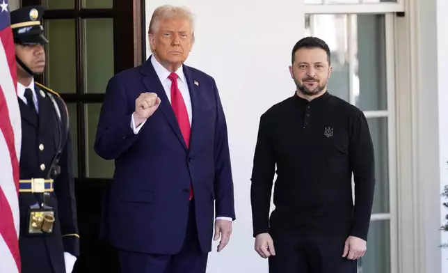 FILE - President Donald Trump welcomes Ukraine President Volodymyr Zelenskyy at the White House in Washington, Friday, Feb. 28, 2025. (AP Photo/Ben Curtis, File)