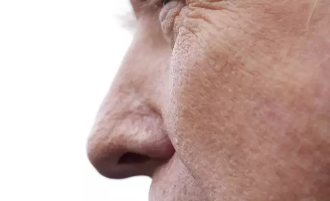 President Donald Trump speaks to members of the media after he arrived at Prestwick Airport in Ayrshire, Scotland, Friday, July 25, 2025.(AP Photo/Jacquelyn Martin)