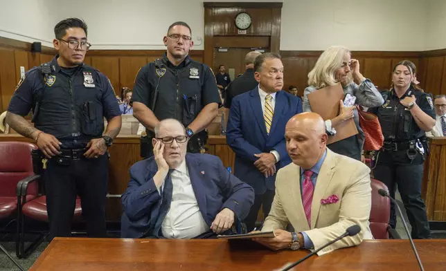 Harvey Weinstein appears in state court in Manhattan after a mistrial on a rape charge, Wednesday, Aug. 13, 2025 in New York. (Steven Hirsch /New York Post via AP, Pool)