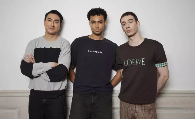 Alex Russell, from left, Archie Madekewe, and Theodore Pellerin pose for a portrait to promote "Lurker" on Monday, Aug. 18, 2025, in New York. (Photo by Matt Licari/Invision/AP)