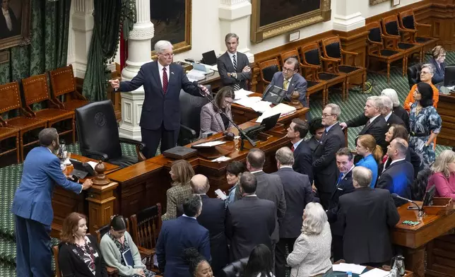 Texas Lt. Gov. Dan Patrick speaks to lawmakers during a special session in the Senate Chamber at the Texas Capitol in Austin, Texas, Saturday, Aug. 23, 2025. (AP Photo/Stephen Spillman)