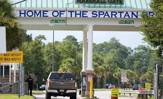 Marshall Gate at Fort Stewart in Georgia is seen on Wednesday, Aug. 6, 2025. (AP Photo/Mike Stewart)