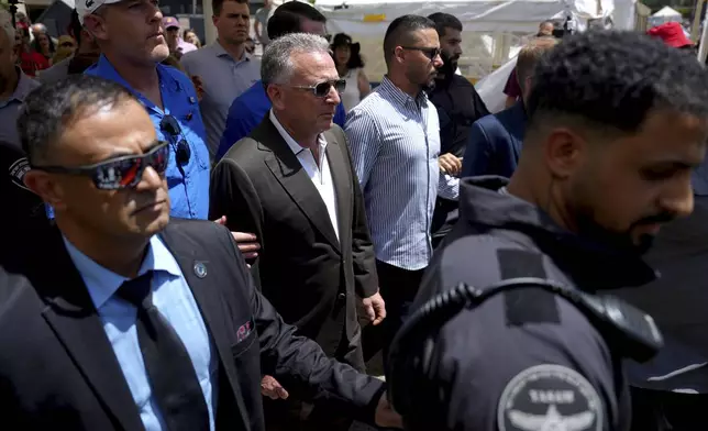 White House special envoy Steve Witkoff, centre, arrives to meet families of hostages at the plaza known as the hostages square in Tel Aviv, Israel, Saturday, Aug. 2, 2025. ( AP Photo/Ariel Schalit)