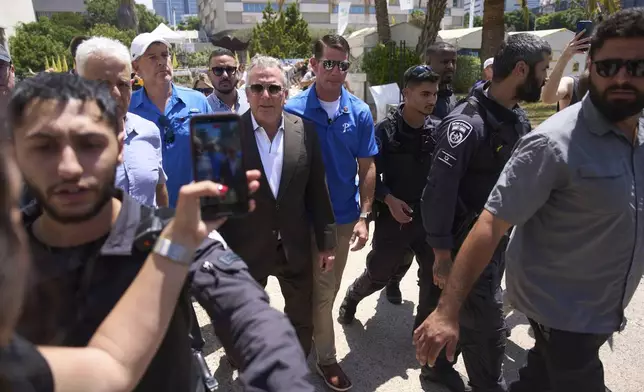 White House special envoy Steve Witkoff arrives to meet families of hostages held captive in the Gaza Strip, at the plaza known as the hostages square in Tel Aviv, Israel, Saturday, Aug. 2, 2025. ( AP Photo/Ariel Schalit)