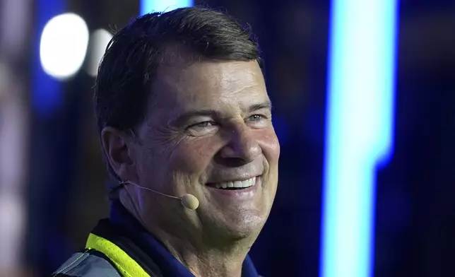 Ford CEO Jim Farley speaks at the Louisville Assembly Plant, Monday, Aug. 11, 2025, in Louisville, Ky. (AP Photo/Darron Cummings)