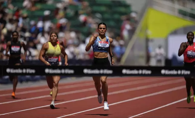 Sydney McLaughlin-Levrone wins the women's 400-meter final at the U.S. Championships athletics meet in Eugene, Ore., Saturday, Aug. 2, 2025. (AP Photo/Abbie Parr)